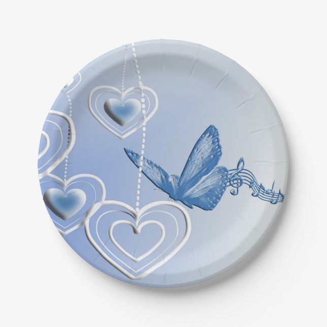 A butterfly and hearts paper plate (Front)