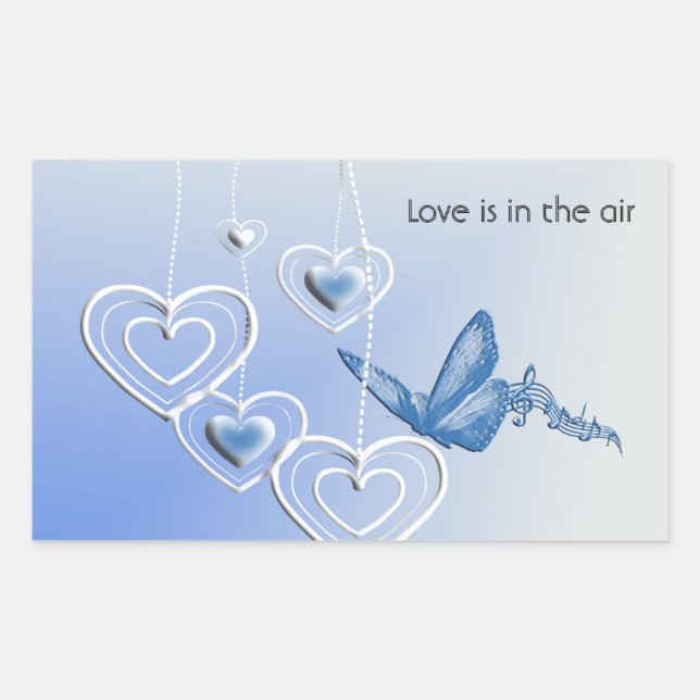 A butterfly and hearts rectangular sticker (Front)