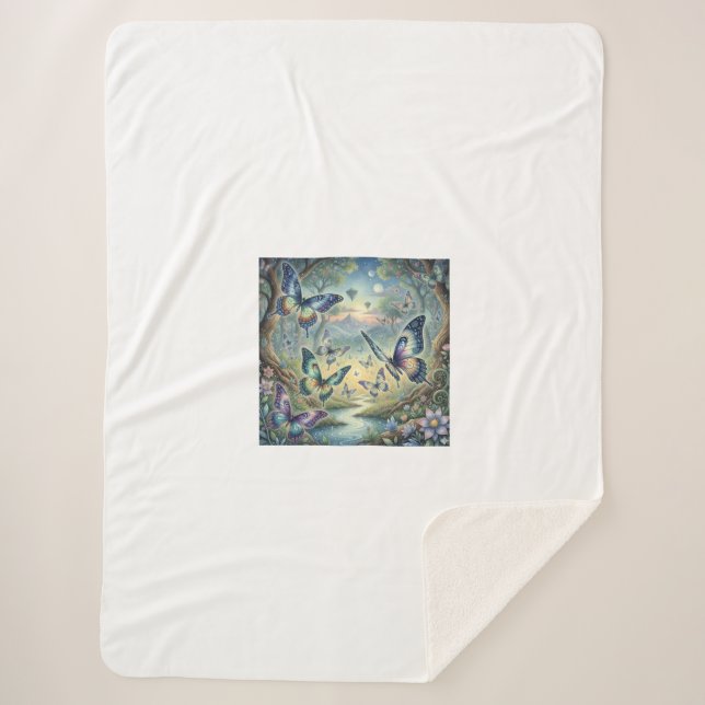 A Butterfly Dreamscape Sherpa Blanket (Front)