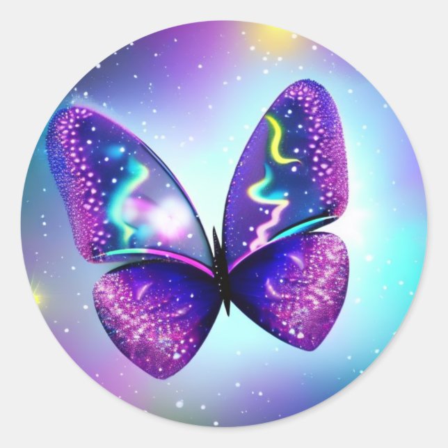 A butterfly Neon  Classic Round Sticker (Front)