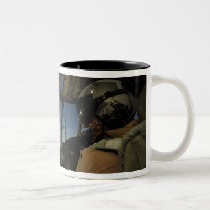 A C-130 Hercules pilot scans the horizon Two-Tone Coffee Mug