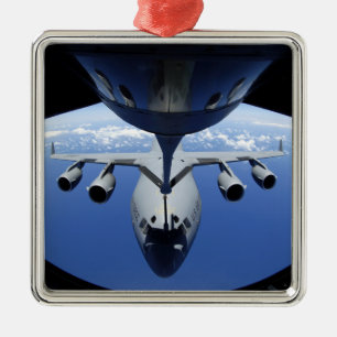 A C-17 Globemaster III receives fuel Metal Ornament