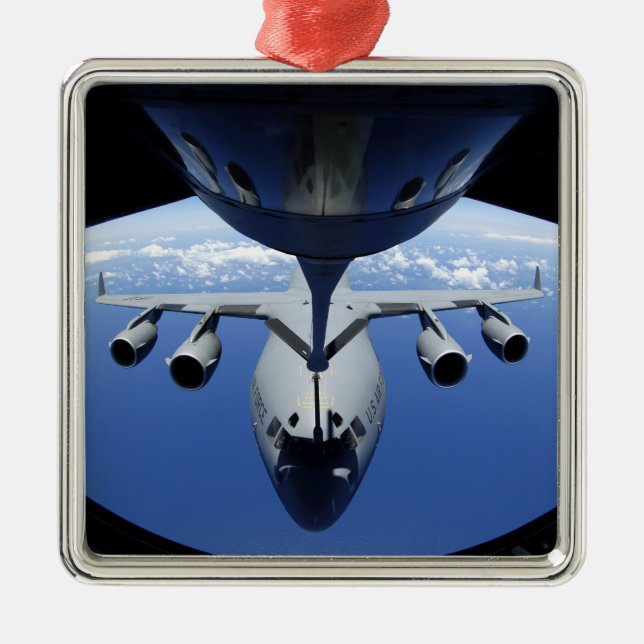 A C-17 Globemaster III receives fuel Metal Ornament (Front)