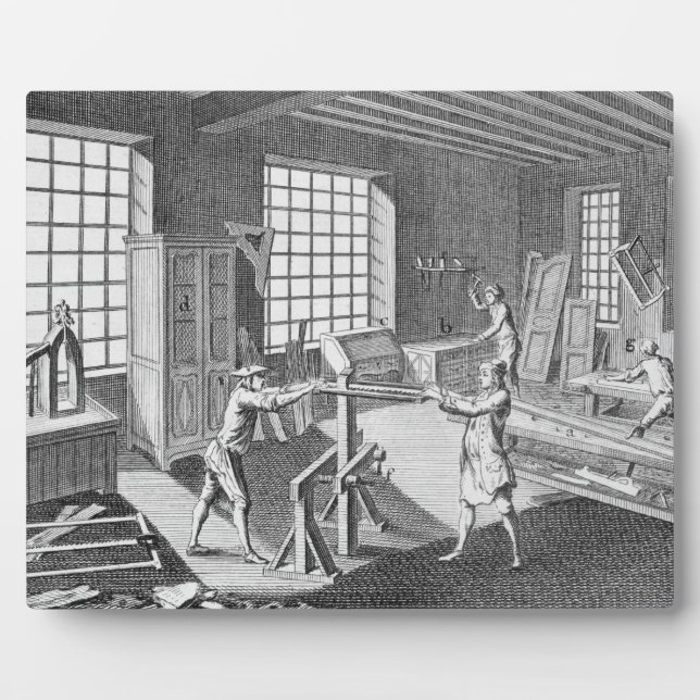 A cabinet maker's workshop, from the 'Encyclopedie Plaque (Front)