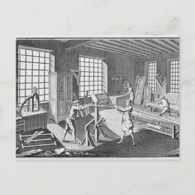 A cabinet maker's workshop, from the 'Encyclopedie Postcard (Front)