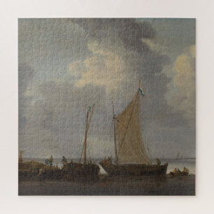 A calm with fishermen unloading their catch jigsaw puzzle