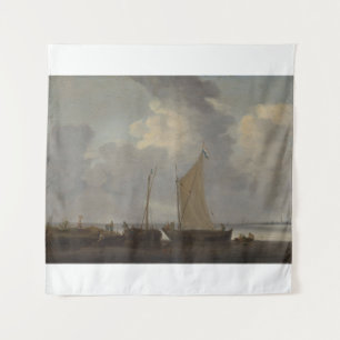 A calm with fishermen unloading their catch tapestry