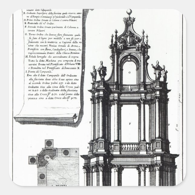 A campanile designed for St. Peter's, Rome Square Sticker (Front)