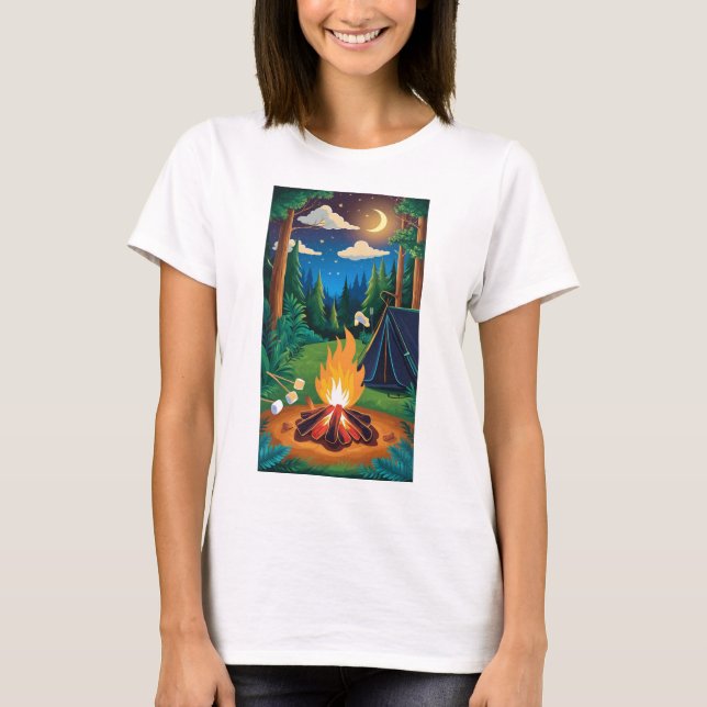 A campfire with marshmallows roasting under a star T-Shirt (Front)