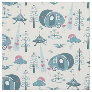 A Campsite Invasion! Muted Blue/Pink Fabric