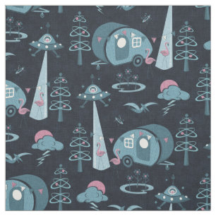 A Campsite Invasion! Muted Blue/Pink Night Fabric