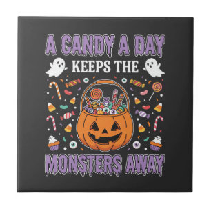 A Candy A Day Halloween T Shirt Design Ceramic Tile