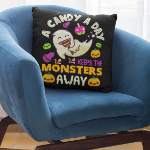 A Candy A Day Keeps The Monsters Away Halloween Cushion