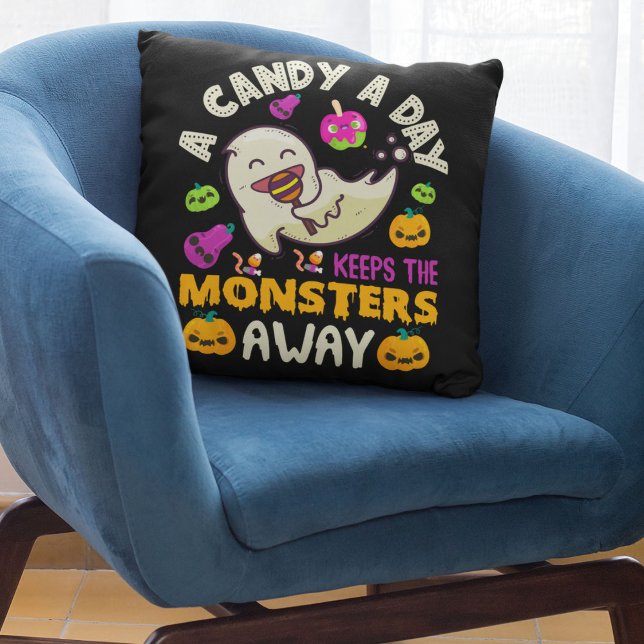A Candy A Day Keeps The Monsters Away Halloween   Cushion (Creator Uploaded)