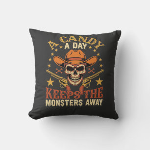 A Candy a Day Keeps the Monsters Away Halloween Sk Cushion