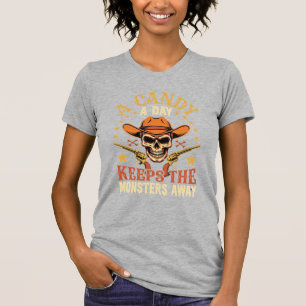 A Candy a Day Keeps the Monsters Away Halloween Sk T-Shirt