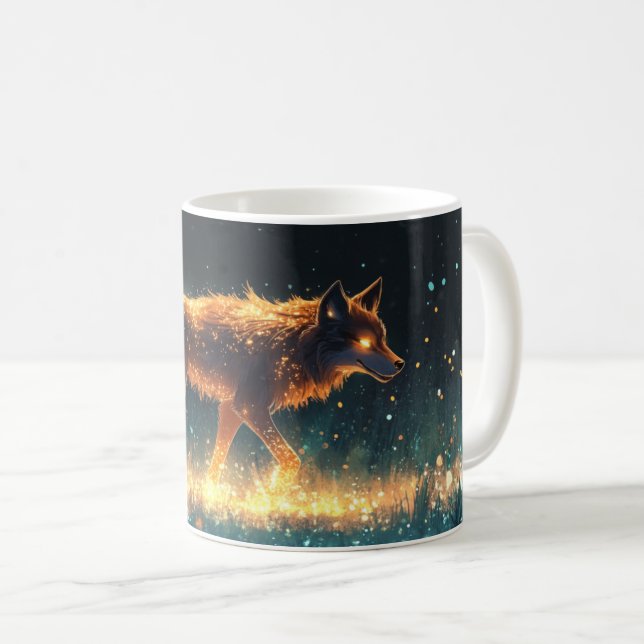 A canid, probably a coyote or a fox, illuminated  coffee mug (Front Right)