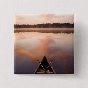 A canoe rests on the shore of Pawtuckaway Lake 15 Cm Square Badge