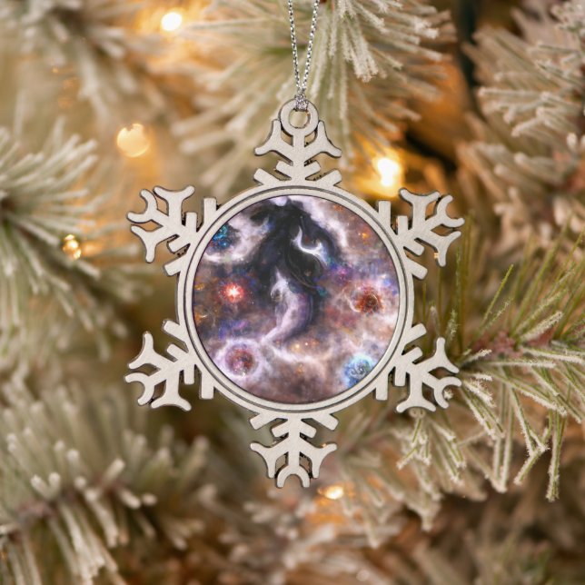 A Captivating Abstract Galactic Nebula Snowflake Pewter Christmas Ornament (Tree)