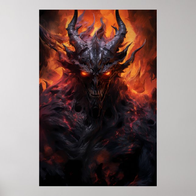 A Captivating Art Painting of a Fiery Hell Demon Poster (Front)