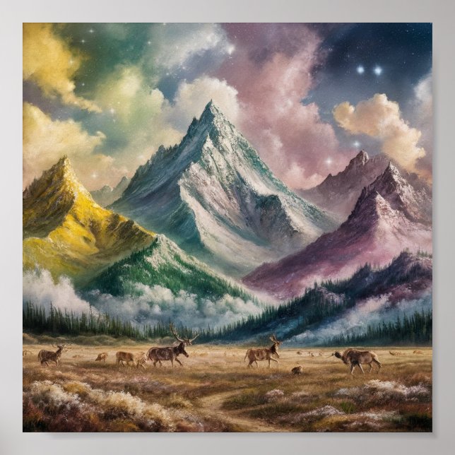 A captivating mountainscape painting evoking  poster (Front)