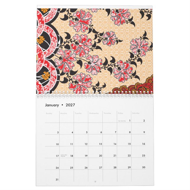 A captivating oriental pattern adorned with red fl calendar (Jan 2027)