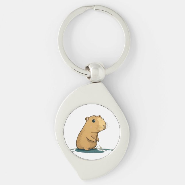 a capybara at the watering hole key ring (Front)