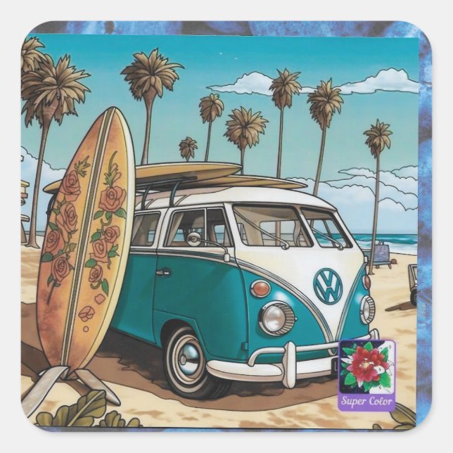 a car on a square photo sticker (Front)