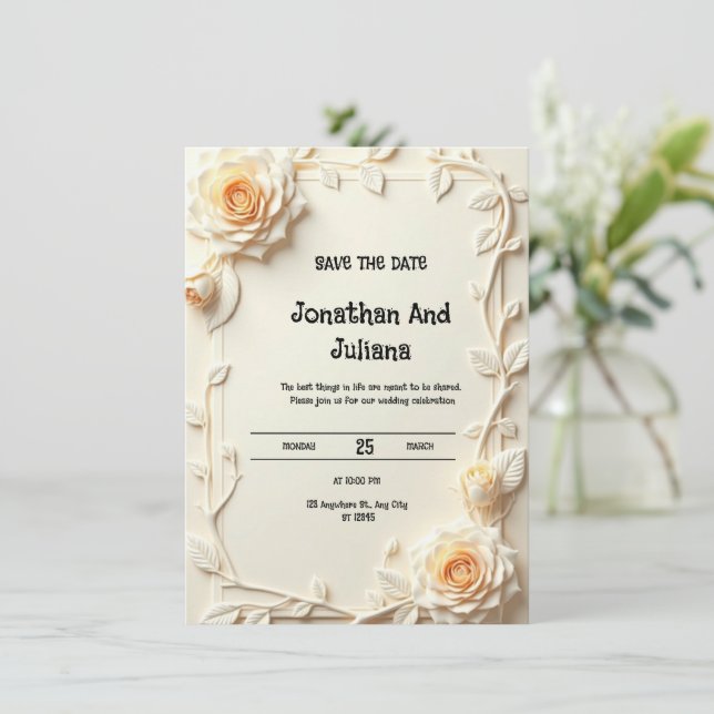 A card decorated with embossed or printed flowers (Standing Front)
