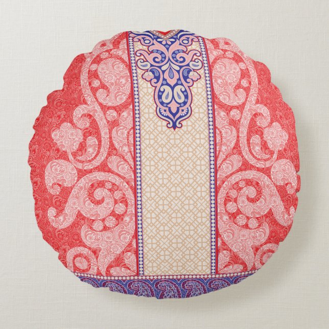 a card with a red heart on it round cushion (Front)