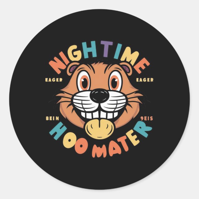 a cartoon beaver face classic round sticker (Front)