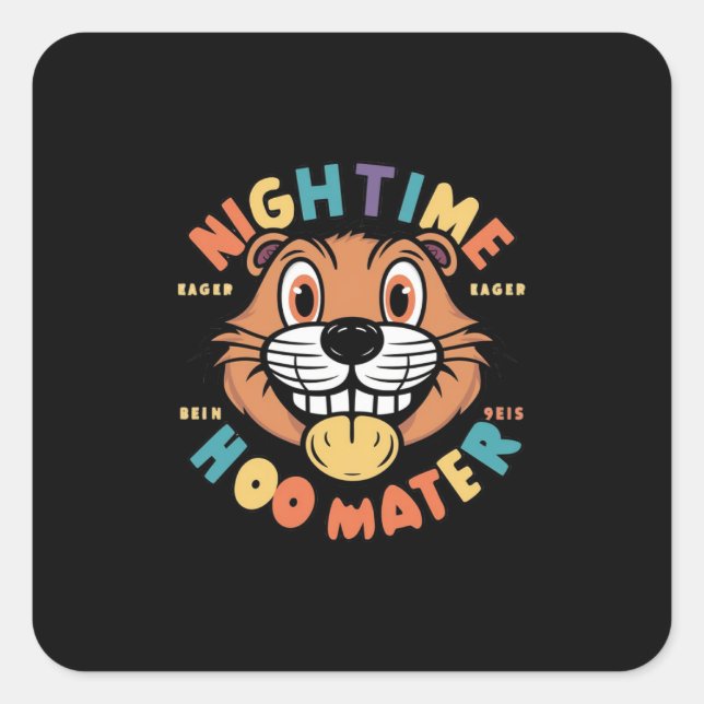 a cartoon beaver face square sticker (Front)