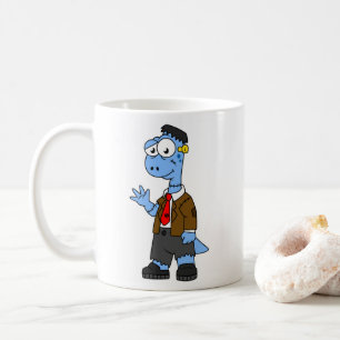 A Cartoon Brontosaur Dressed Up As Frankenstein. Coffee Mug