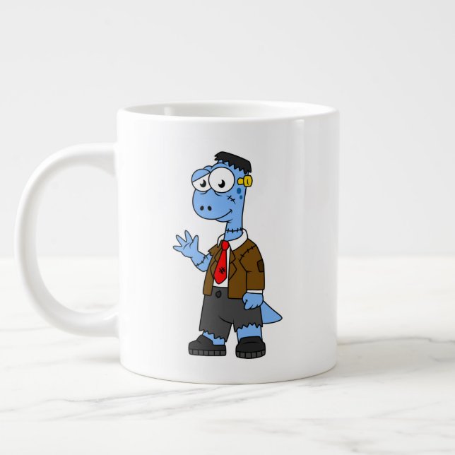 A Cartoon Brontosaur Dressed Up As Frankenstein. Large Coffee Mug (Left)