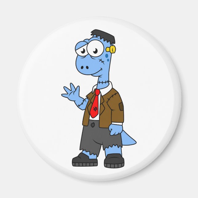 A Cartoon Brontosaur Dressed Up As Frankenstein. Magnet (Front)