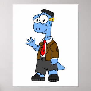 A Cartoon Brontosaur Dressed Up As Frankenstein. Poster