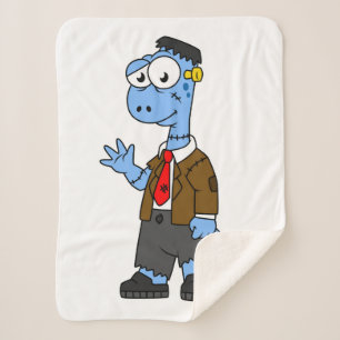 A Cartoon Brontosaur Dressed Up As Frankenstein. Sherpa Blanket