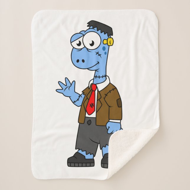 A Cartoon Brontosaur Dressed Up As Frankenstein. Sherpa Blanket (Front)