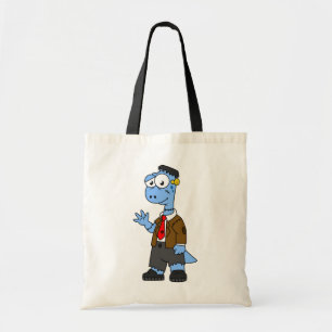 A Cartoon Brontosaur Dressed Up As Frankenstein. Tote Bag