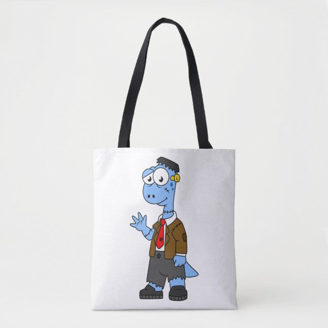 A Cartoon Brontosaur Dressed Up As Frankenstein. Tote Bag (Front)