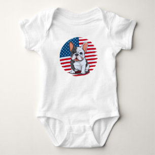 A cartoon French bulldog with American flag(1) Baby Bodysuit