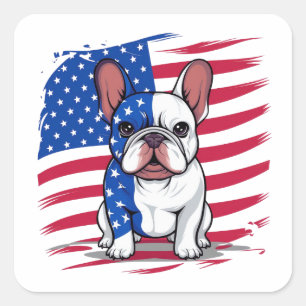 A cartoon French bulldog with American flag Square Sticker