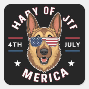 A cartoon German Shepherd in American flag(3) Square Sticker