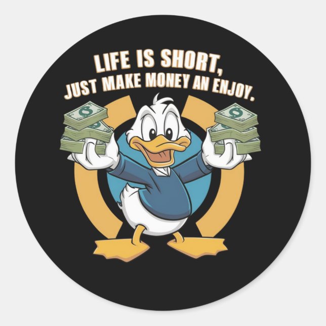  A cartoon happy character duck holding bundles(3) Classic Round Sticker (Front)