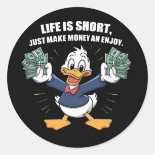  A cartoon happy character duck holding bundles Classic Round Sticker