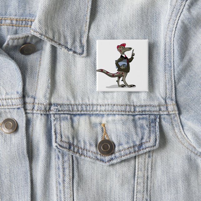 A Cartoon Iguanodon Clerk. 15 Cm Square Badge (In Situ)