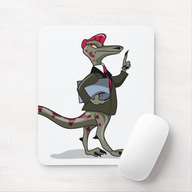 A Cartoon Iguanodon Clerk. Mouse Pad (With Mouse)