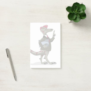 A Cartoon Iguanodon Clerk. Post-it Notes