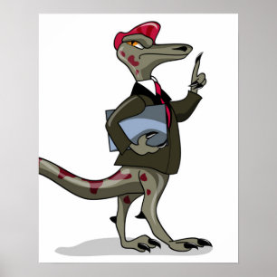 A Cartoon Iguanodon Clerk. Poster
