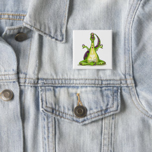 A Cartoon Iguanodon Dinosaur Doing Yoga. 15 Cm Square Badge
